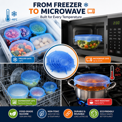 6 Pcs Silicone Stretch Lids Set | Reusable Food Covers