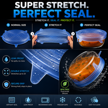 6 Pcs Silicone Stretch Lids Set | Reusable Food Covers