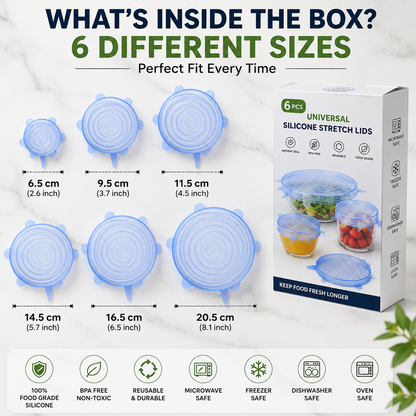 6 Pcs Silicone Stretch Lids Set | Reusable Food Covers