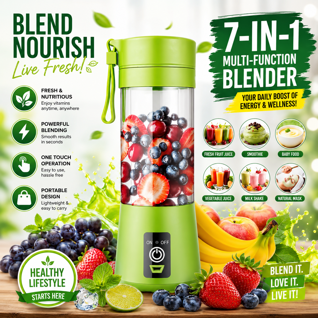 Portable USB Rechargeable Mini Blender Bottle