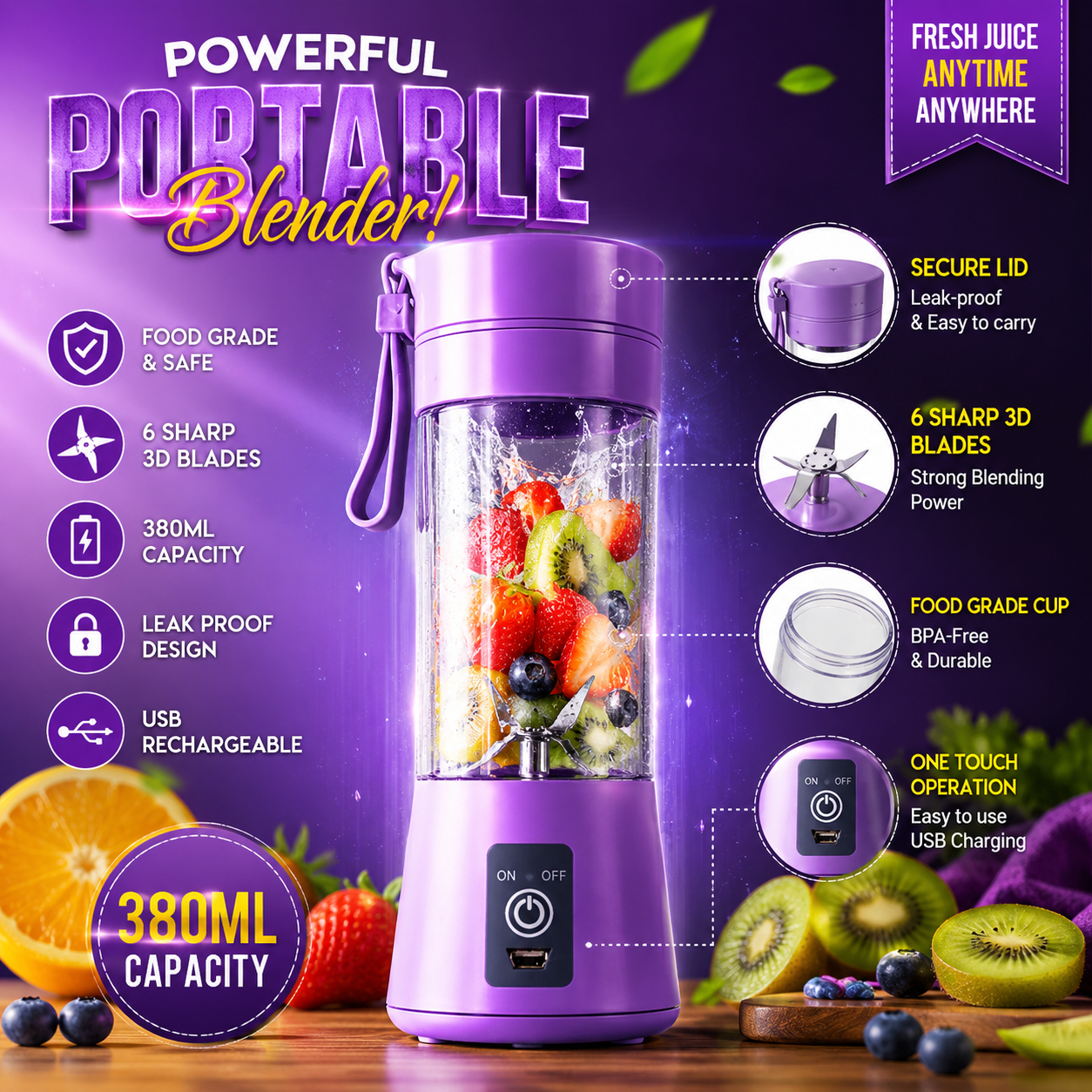 Portable USB Rechargeable Mini Blender Bottle